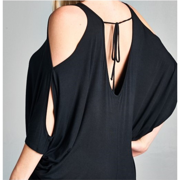 Katilaya Boutique Tops - 1 1X LEFT Plus Size Cold Shoulder Back Tie Top